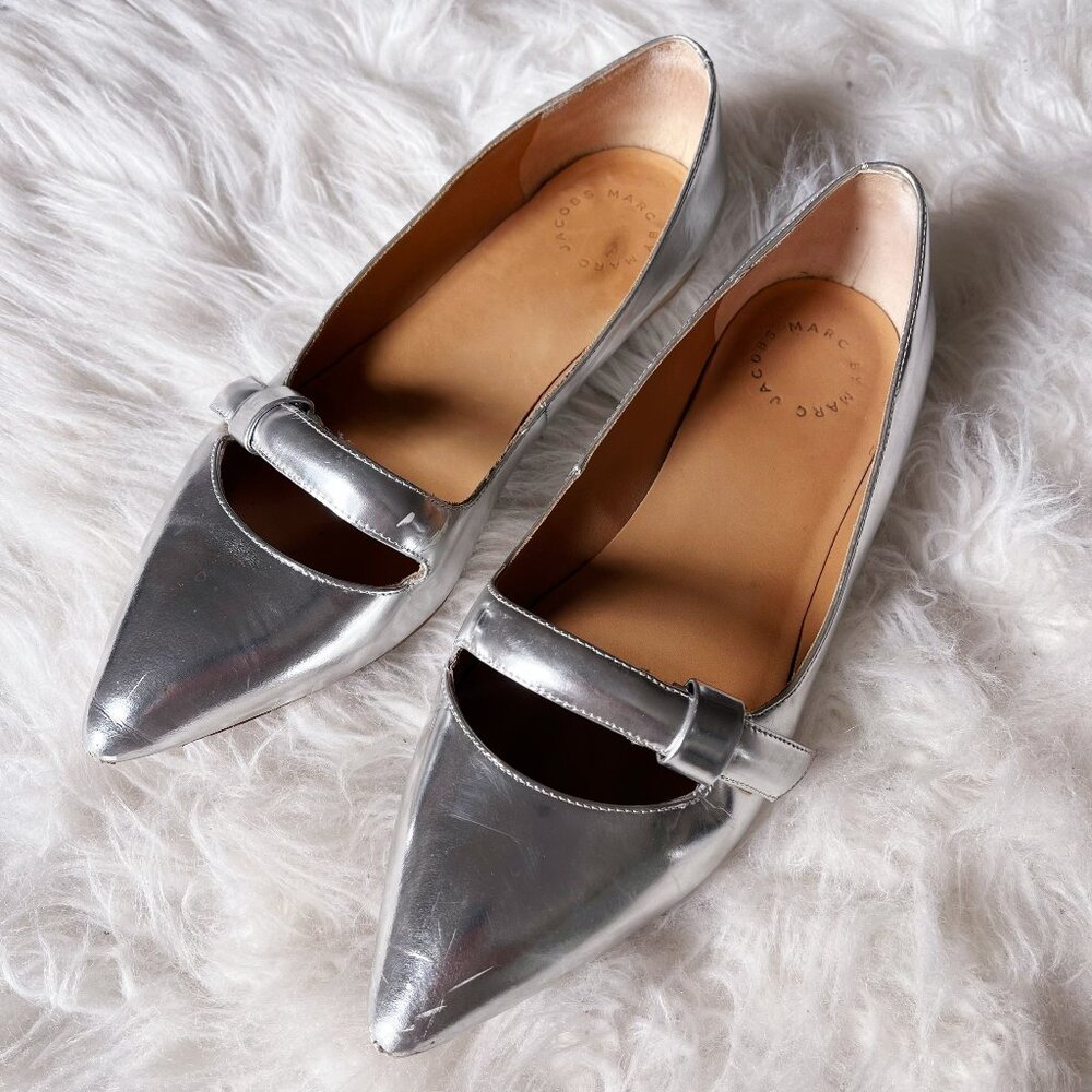 Marc by Marc Jacobs Silver Leather Ballet Maryjane Pointed Toe Flats